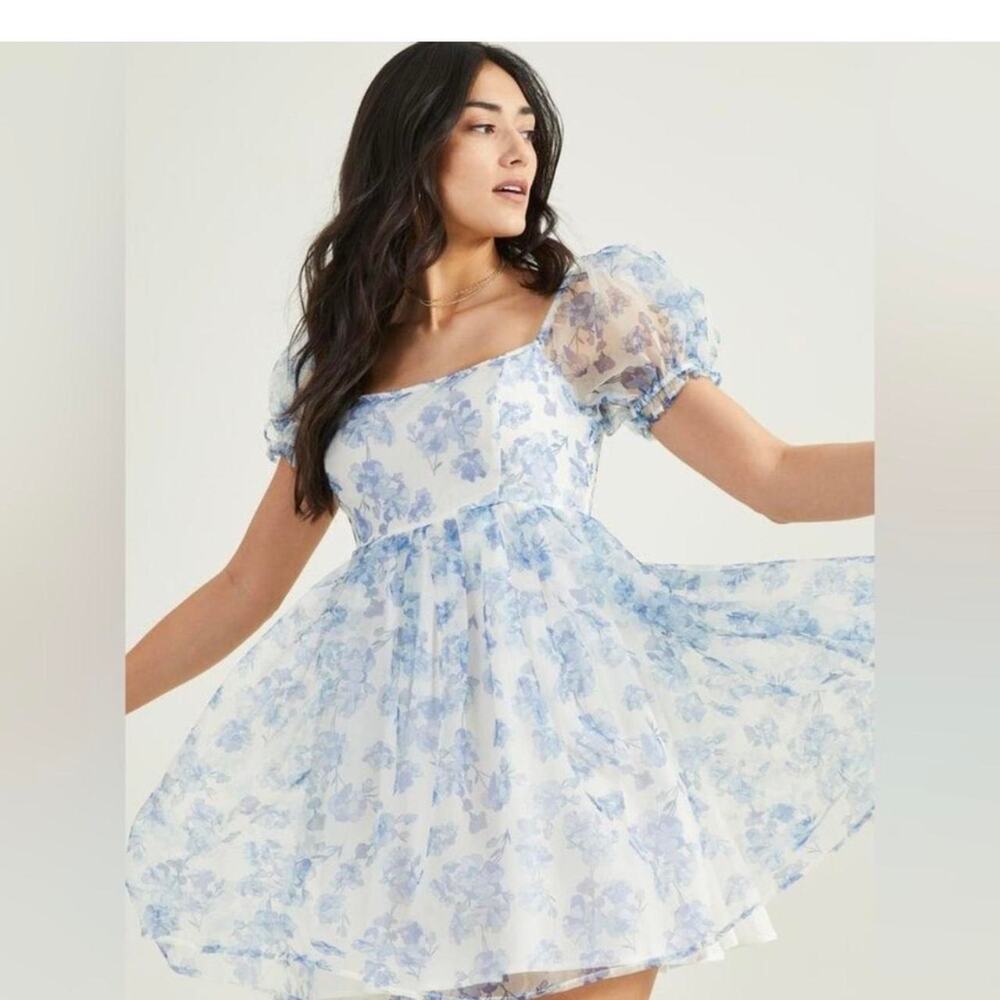 Altar'd State Evett Blue Floral Babydoll Dress